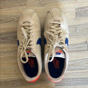 Nike Tan and Blue Sneakers with Minimalist Design